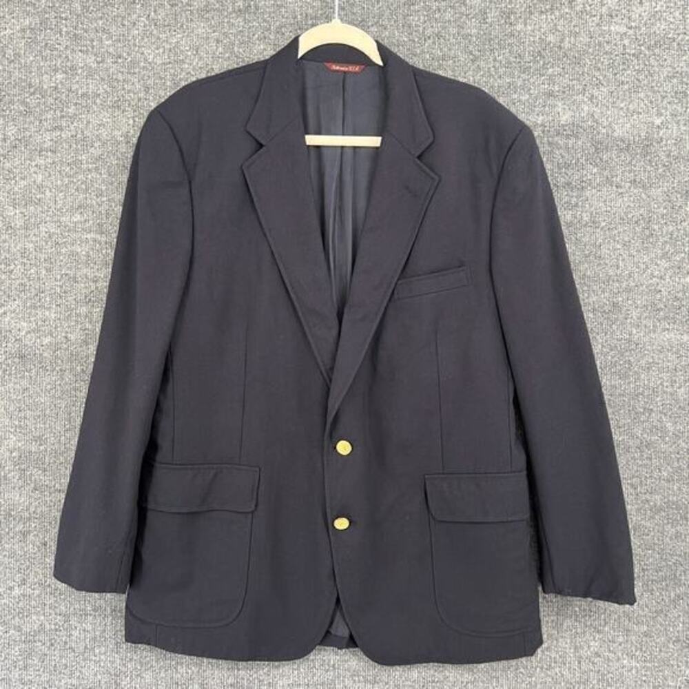 Vtg Lands End Wool Blazer Mens 42R Navy Gold Buttons Sport Coat Preppy Nautical